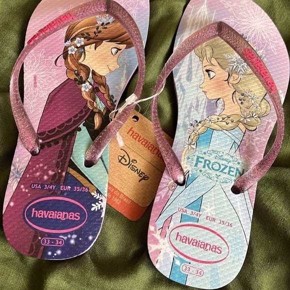 Brand New Havaianas Flip Flops Disney Frozen Anna Elsa Sisters Purple Sandals - Picture 2 of 12